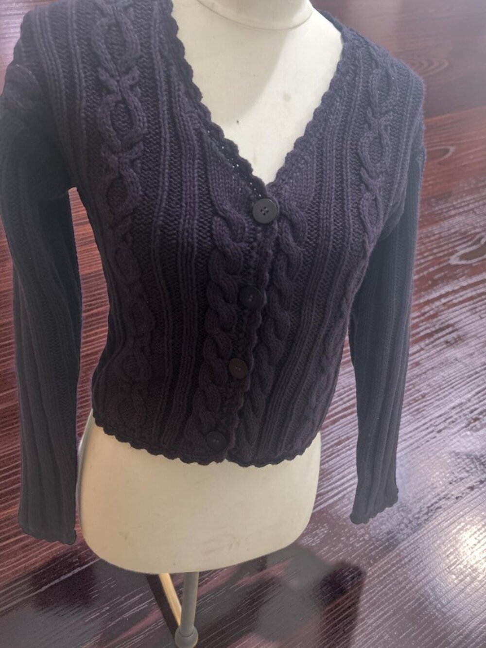 Vintage Moda International VS Dark Purple Cable Knit Cardigan Crop XS